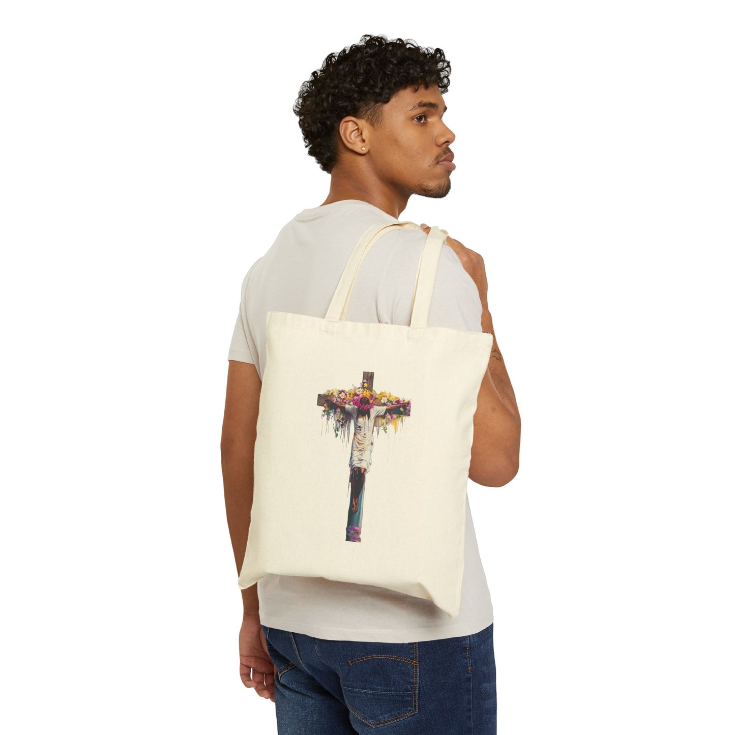 Rustic Floral Cross Cotton Canvas Tote Bag | Eco-Friendly, Reusable Shopping Tote, Book Bag, Easter Gift, Church Event