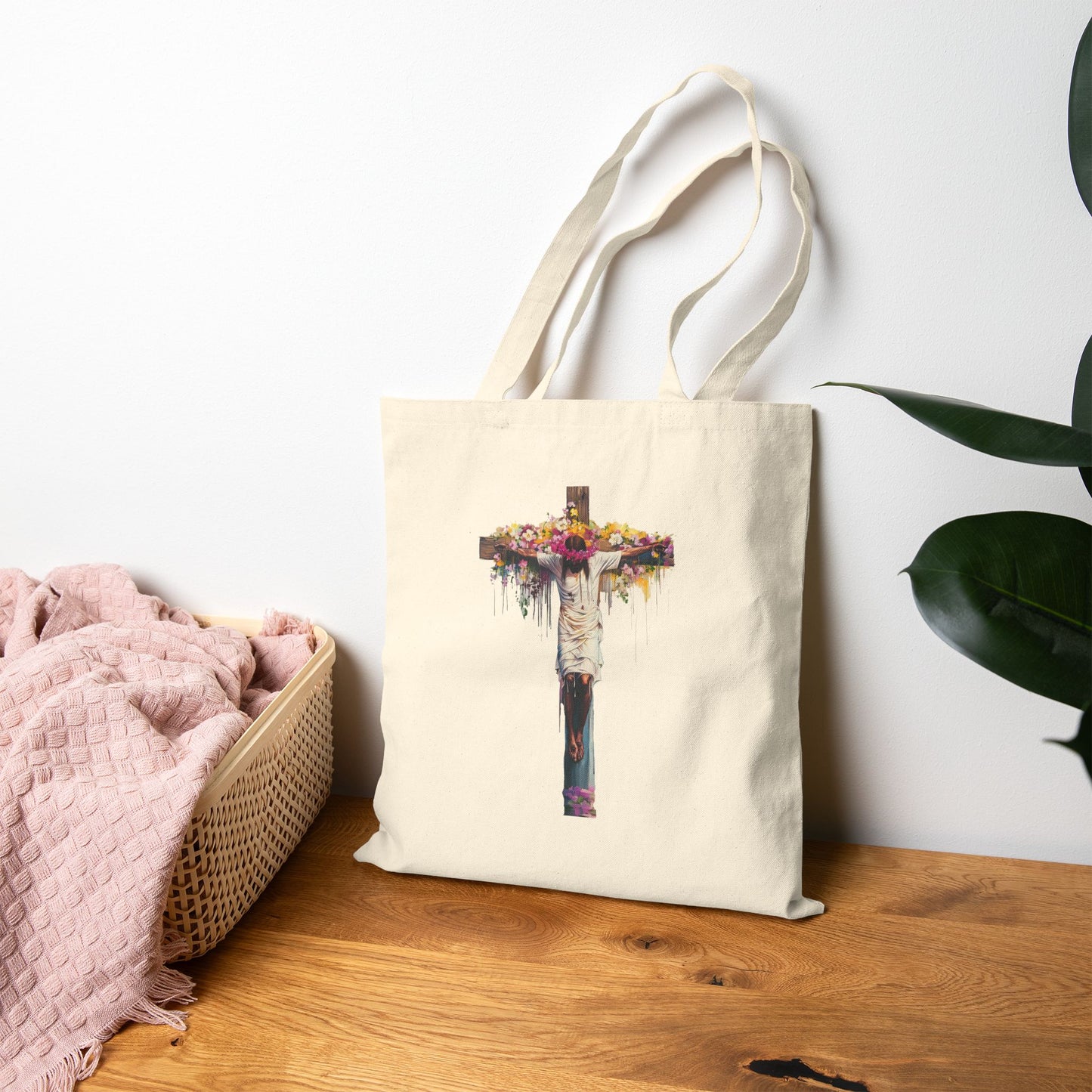 Rustic Floral Cross Cotton Canvas Tote Bag | Eco-Friendly, Reusable Shopping Tote, Book Bag, Easter Gift, Church Event