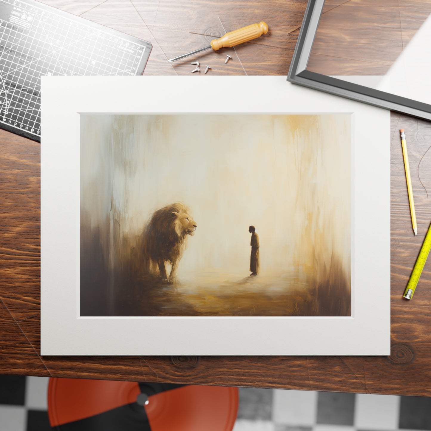DANIEL AND THE LION Fine Art Prints (Passepartout Paper Frame)