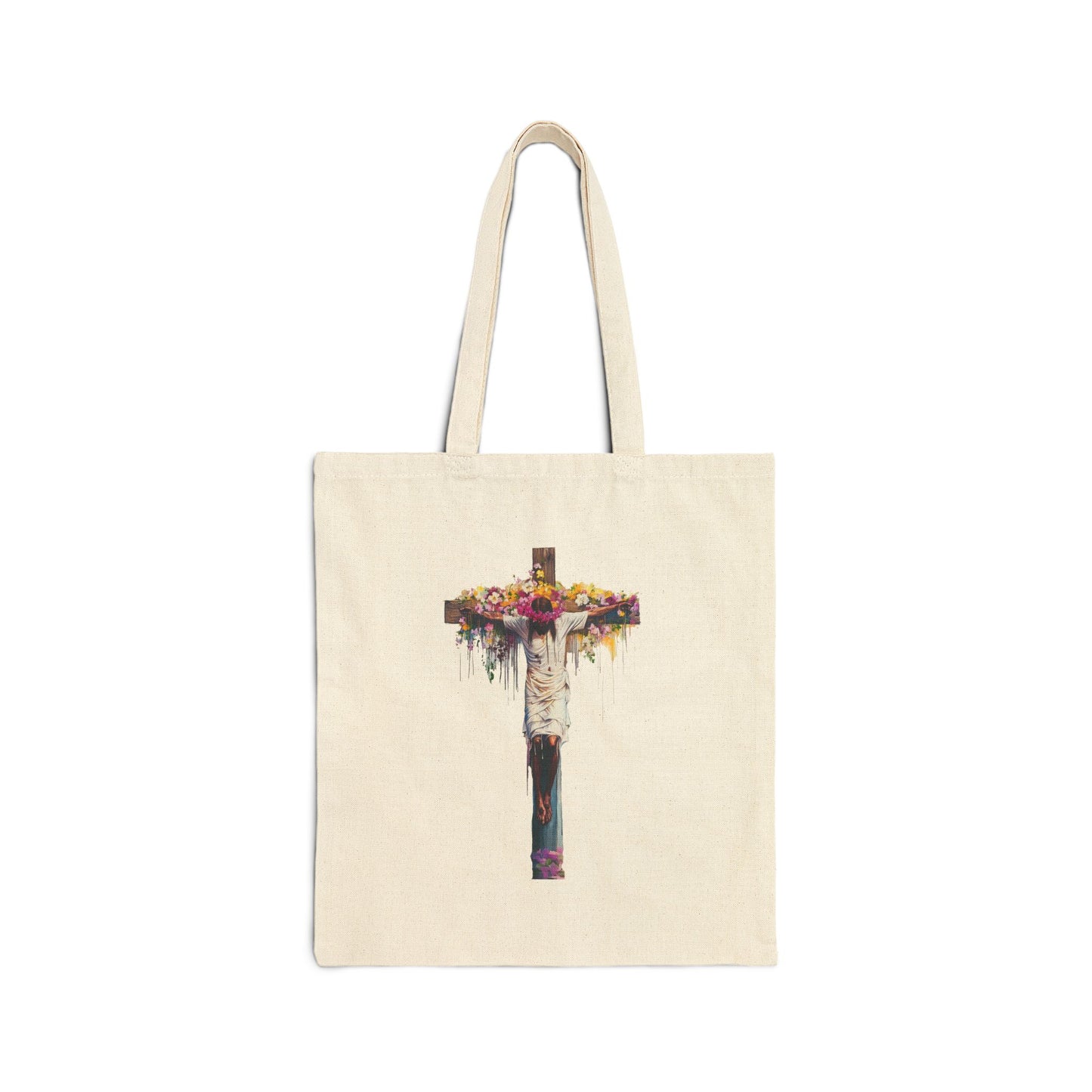Rustic Floral Cross Cotton Canvas Tote Bag | Eco-Friendly, Reusable Shopping Tote, Book Bag, Easter Gift, Church Event