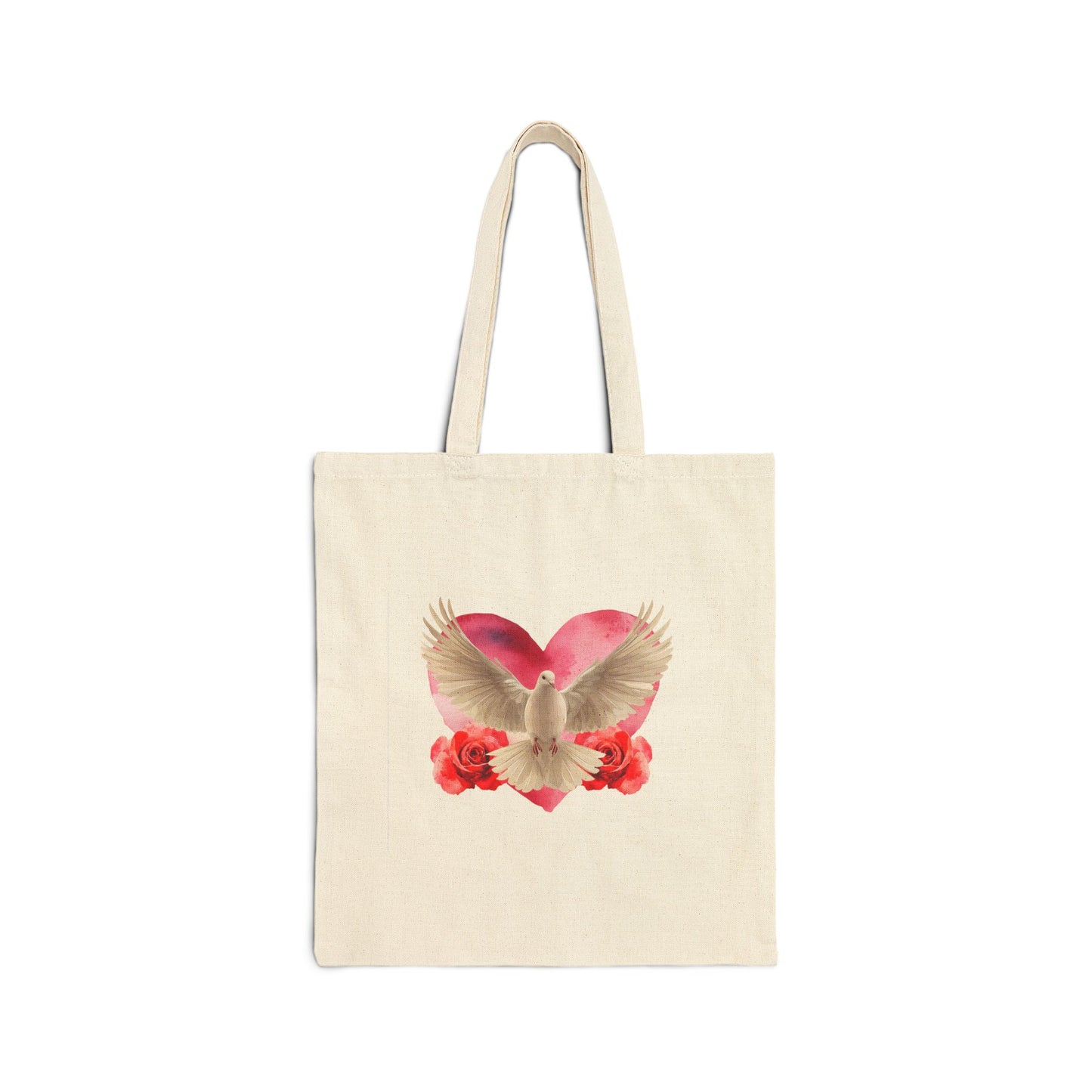 Heart and Dove Cotton Canvas Tote Bag | Eco-Friendly Shopping Bag, Gift Tote, Handmade Bag, Floral Art Tote, Boho Style Bag