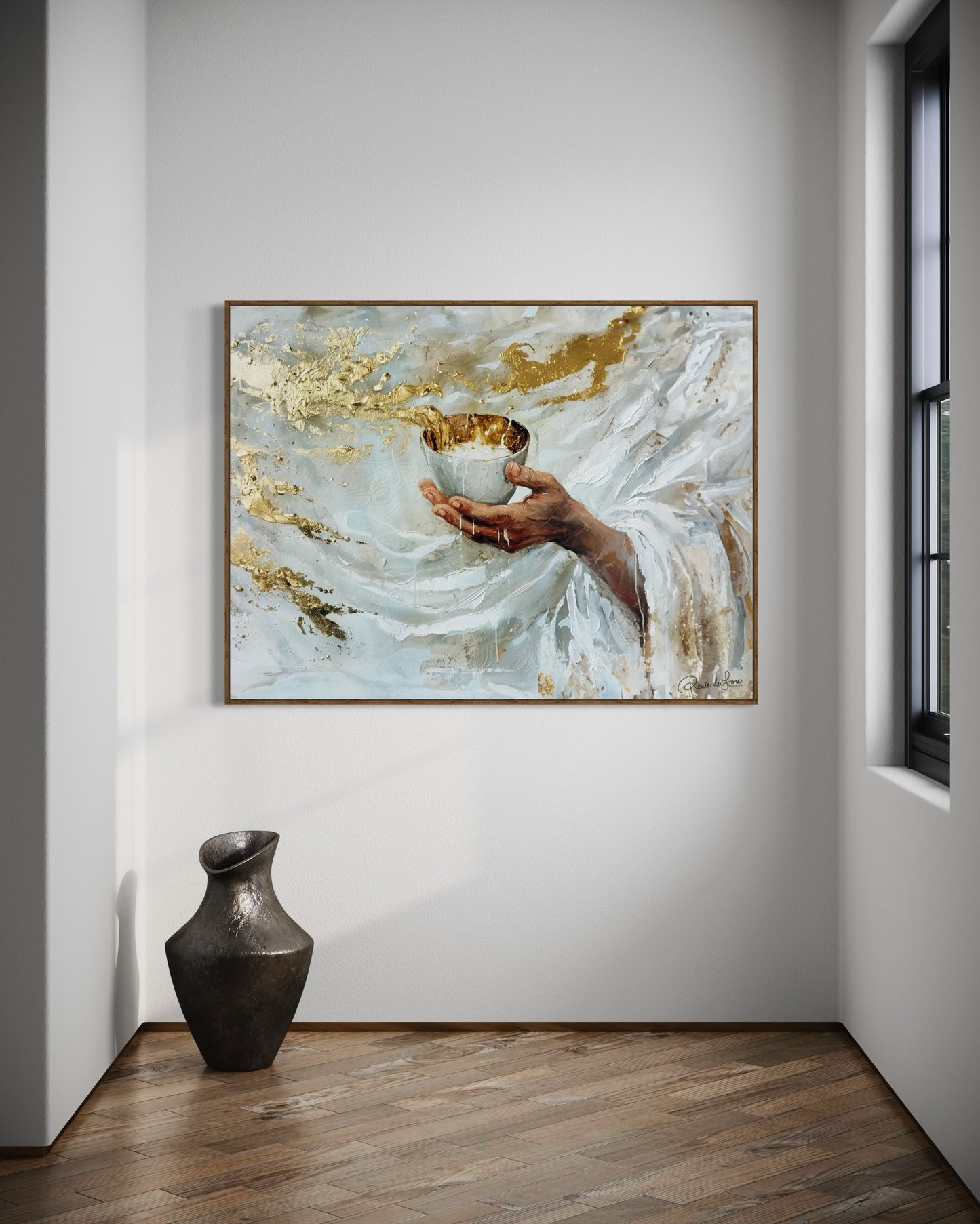 OVERFLOWING CUP (Stretched Canvas Print + Floating Oak Frame)