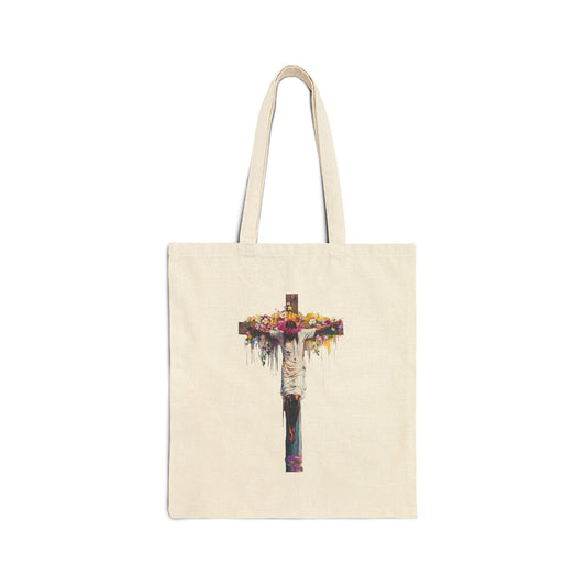 Rustic Floral Cross Cotton Canvas Tote Bag | Eco-Friendly, Reusable Shopping Tote, Book Bag, Easter Gift, Church Event