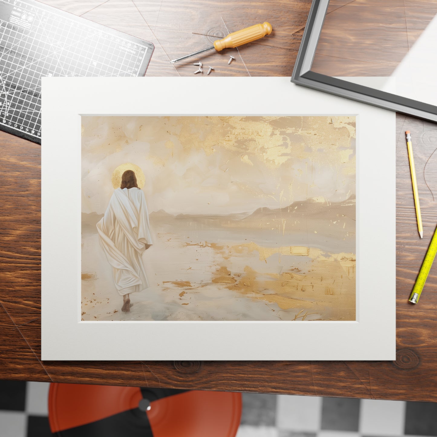 JESUS IN THE DESERT Fine Art Prints (Passepartout Paper Frame)