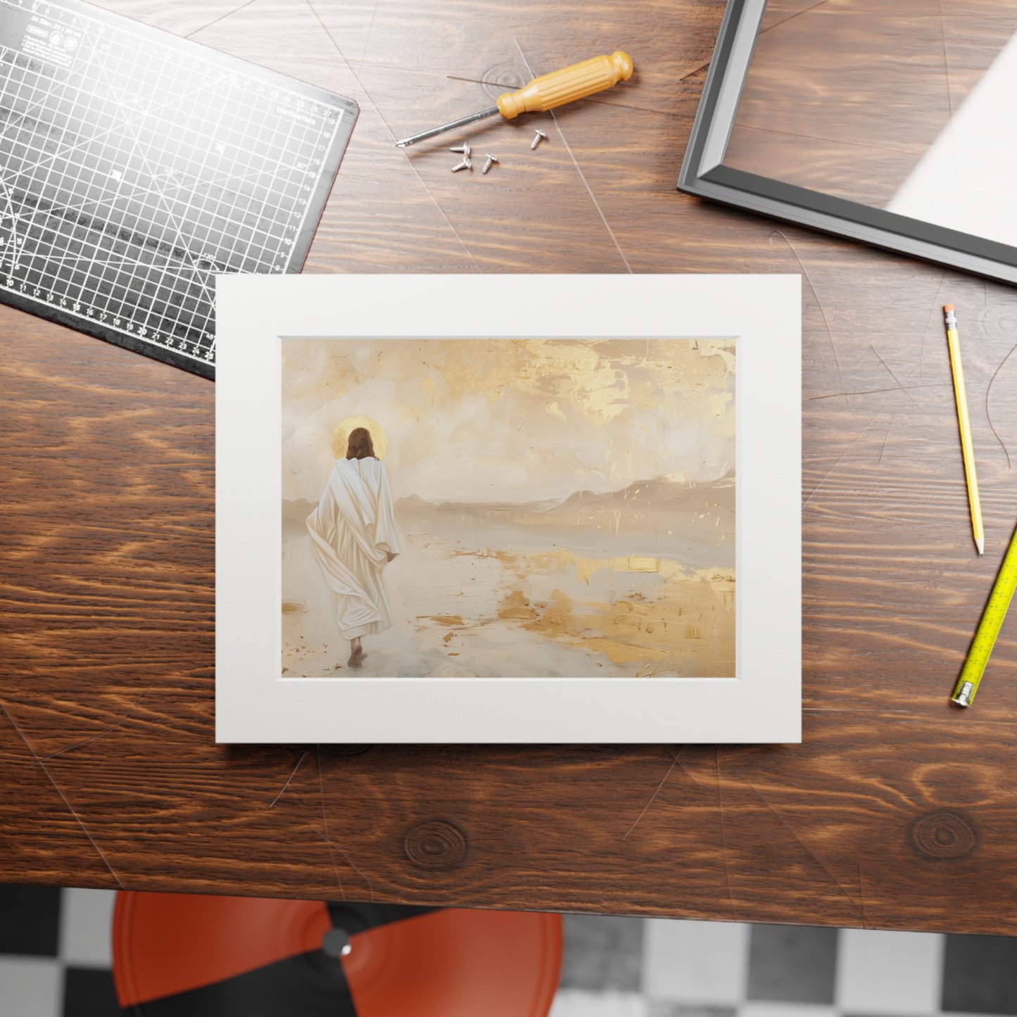 JESUS IN THE DESERT Fine Art Prints (Passepartout Paper Frame)