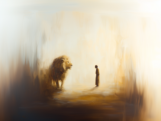 DANIEL AND THE LION (Stretched Canvas Print + Floating Oak Frame)