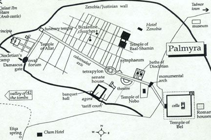 Map showing positioning of the Monumental Arch where it linked the main street of the Colonnade and the Temple of Baal.